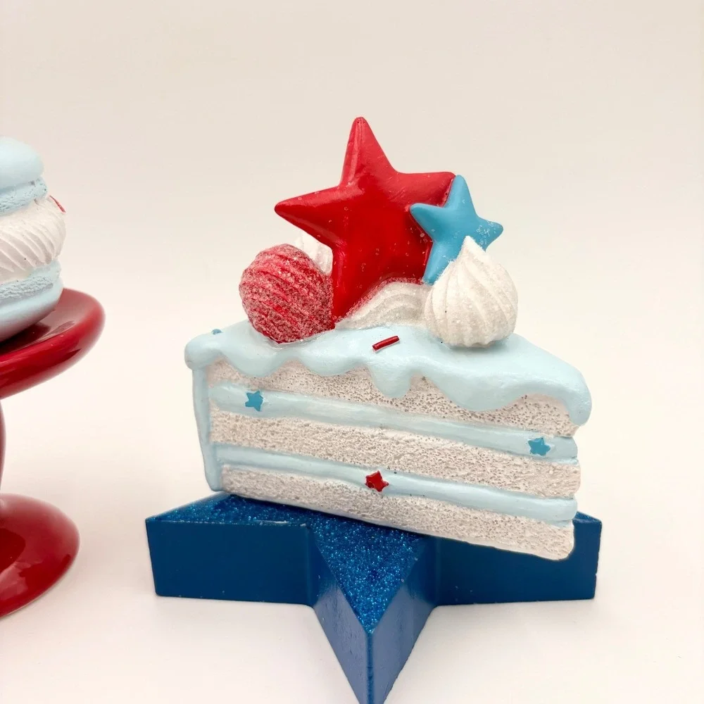 Patriotic Faux Sweets Set 3pc Red White Blue Cake Macaron 4th of July Decor